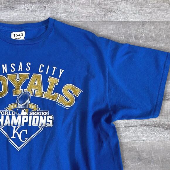 Kansas City Royals T Shirt Adult L World Series 2015 Blue Gold Short Sleeve - Picture 2 of 5